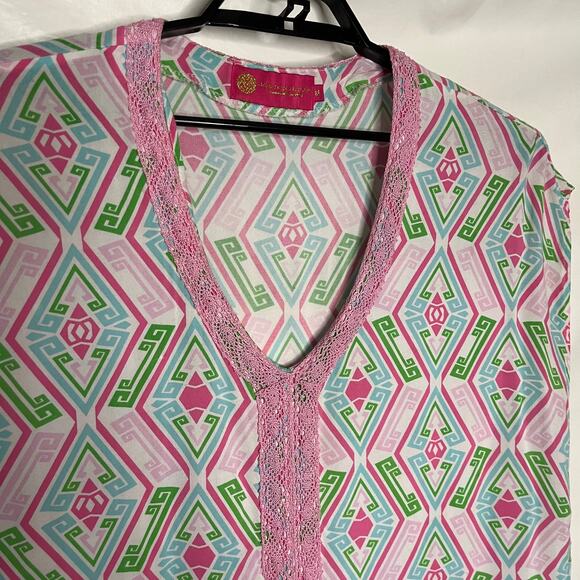 Macbeth Collection Y2K V-Neck Cover-Up Womens Top Sz M Pink Resort Boho Cabana - Picture 3 of 11